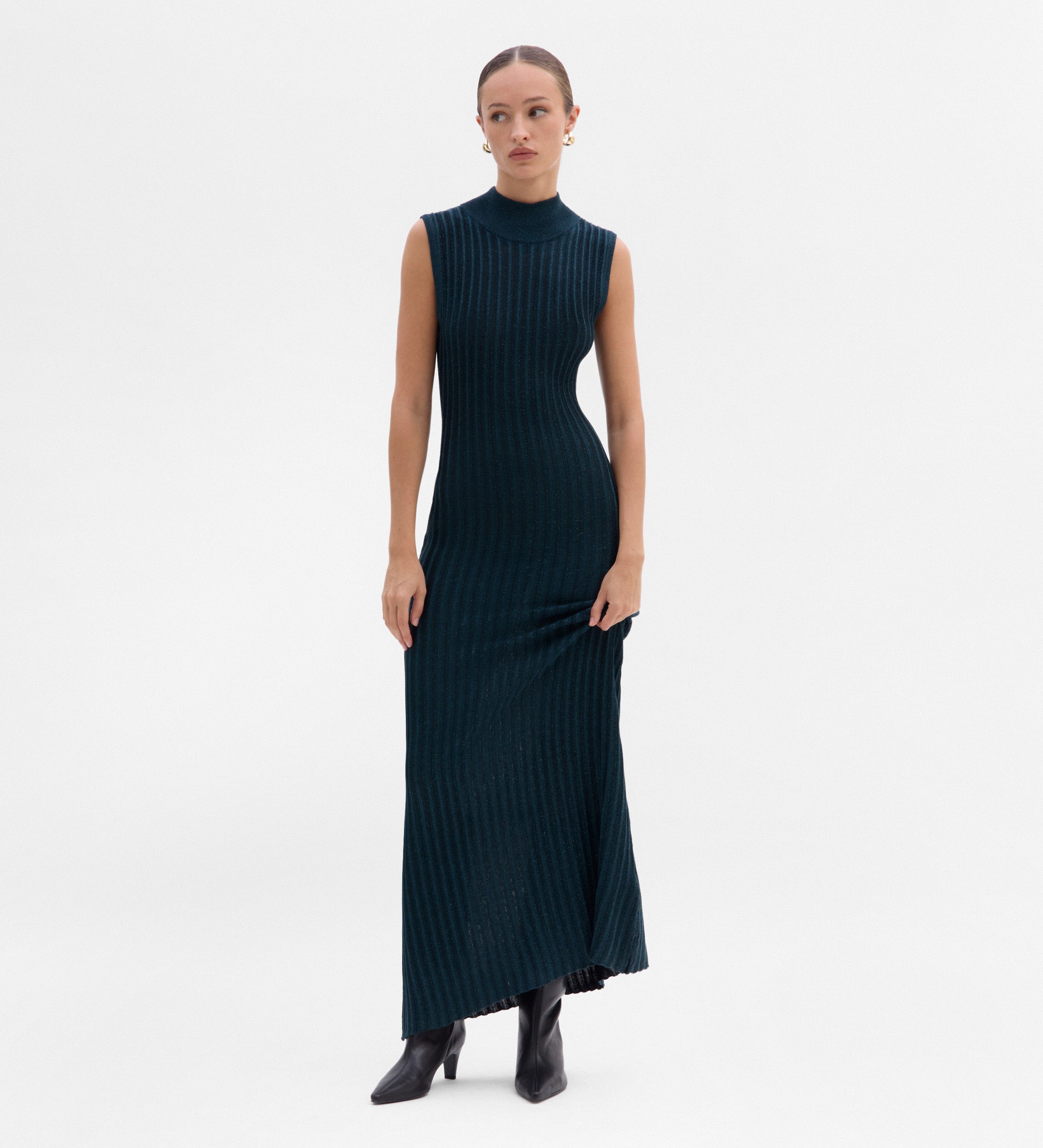 Metal-effect knit dress