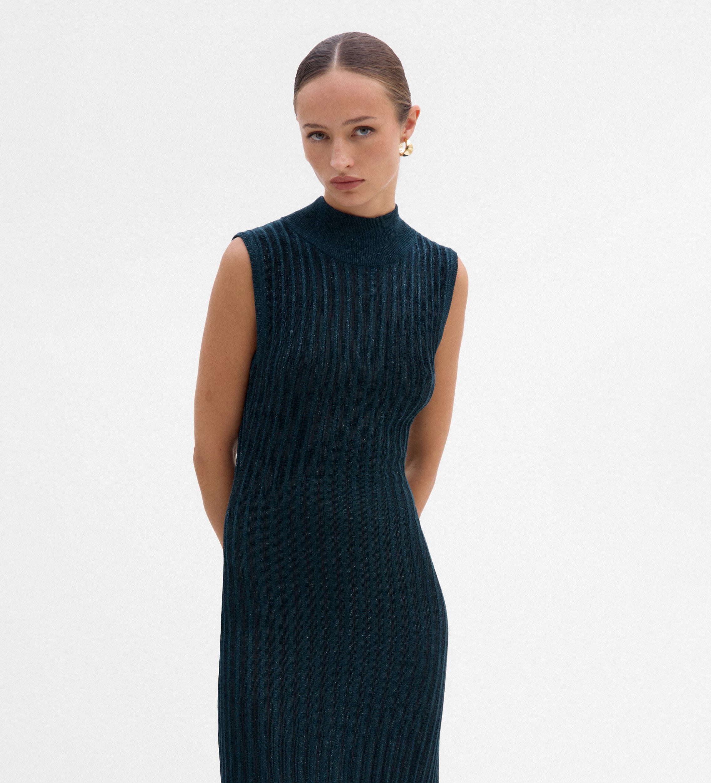 Metal-effect knit dress