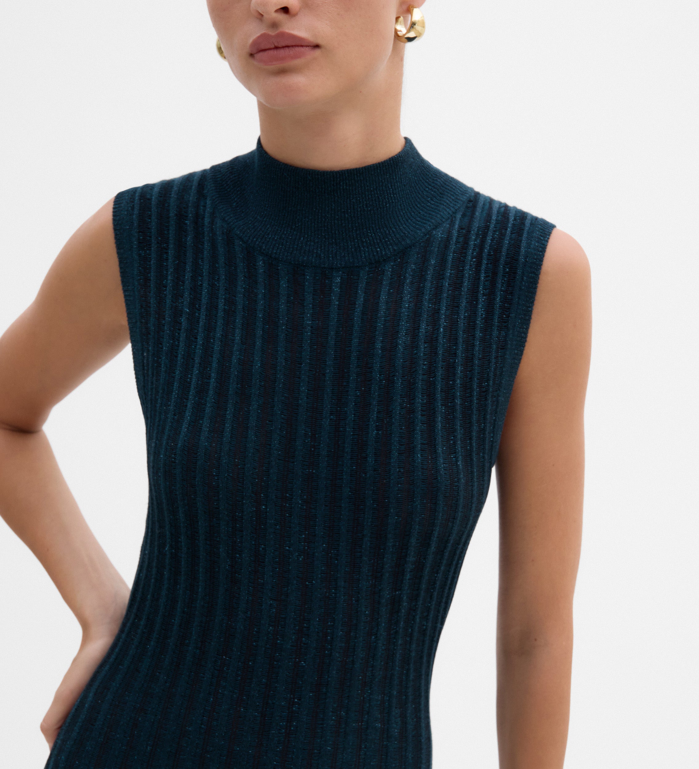 Metal-effect knit dress