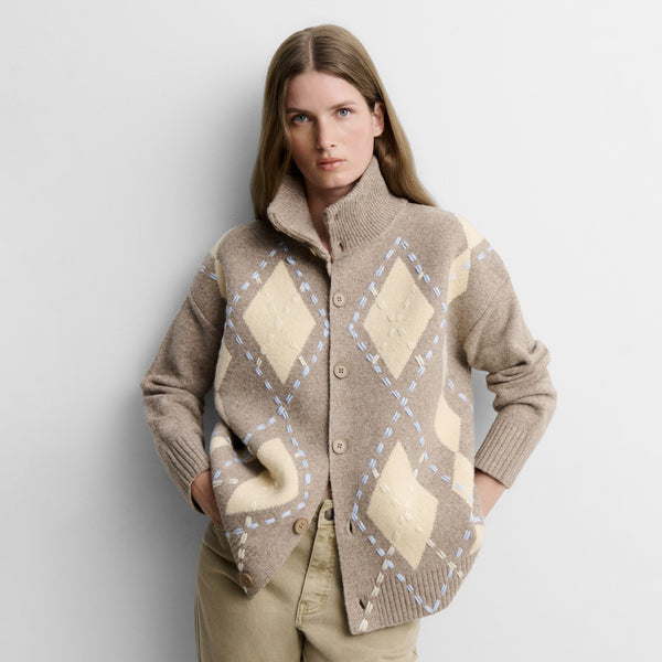 Knit cardigan with diamond pattern