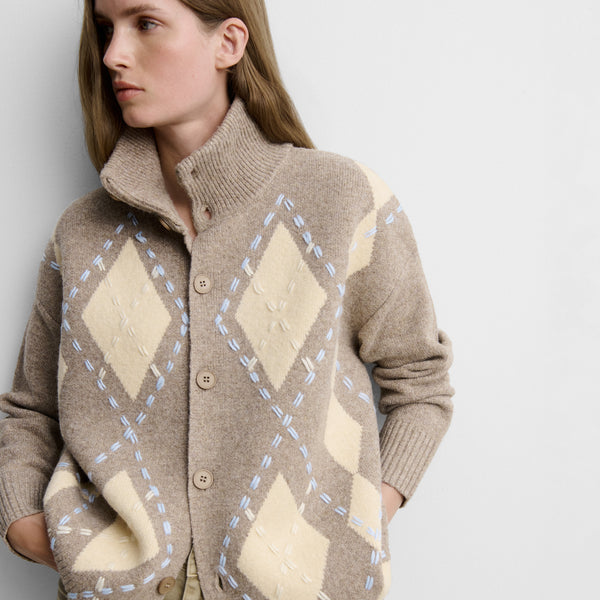 Knit cardigan with diamond pattern