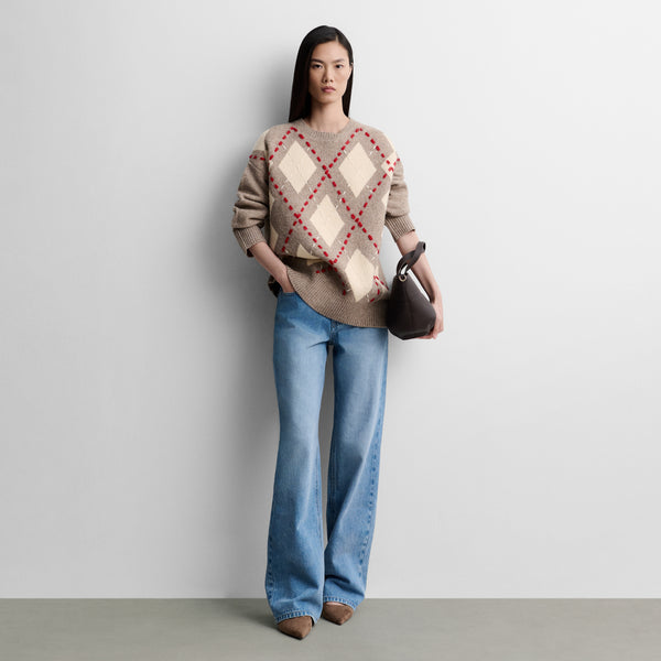 Oversized sweater with diamond pattern