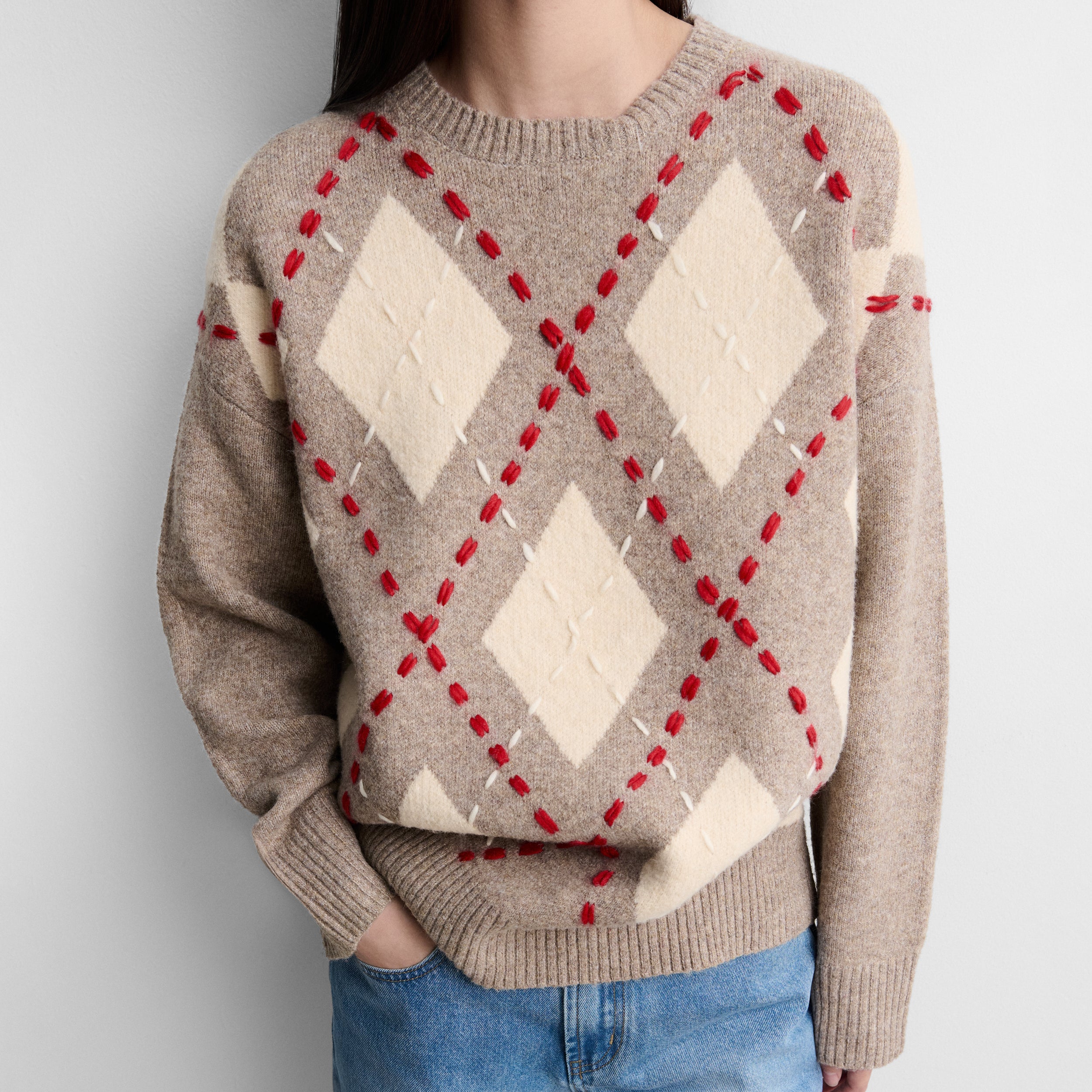 Oversized sweater with diamond pattern
