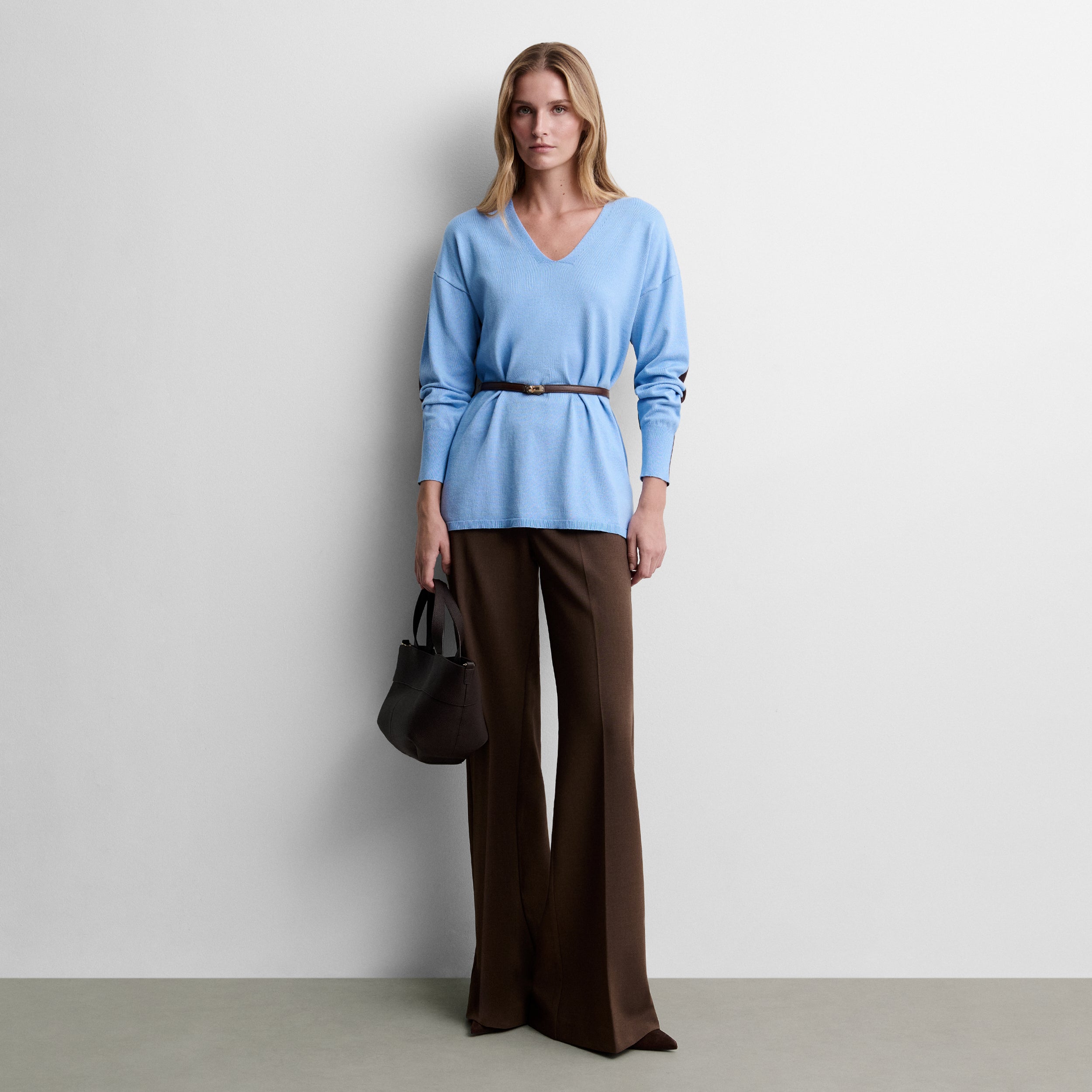 Two-tone sweater with belt