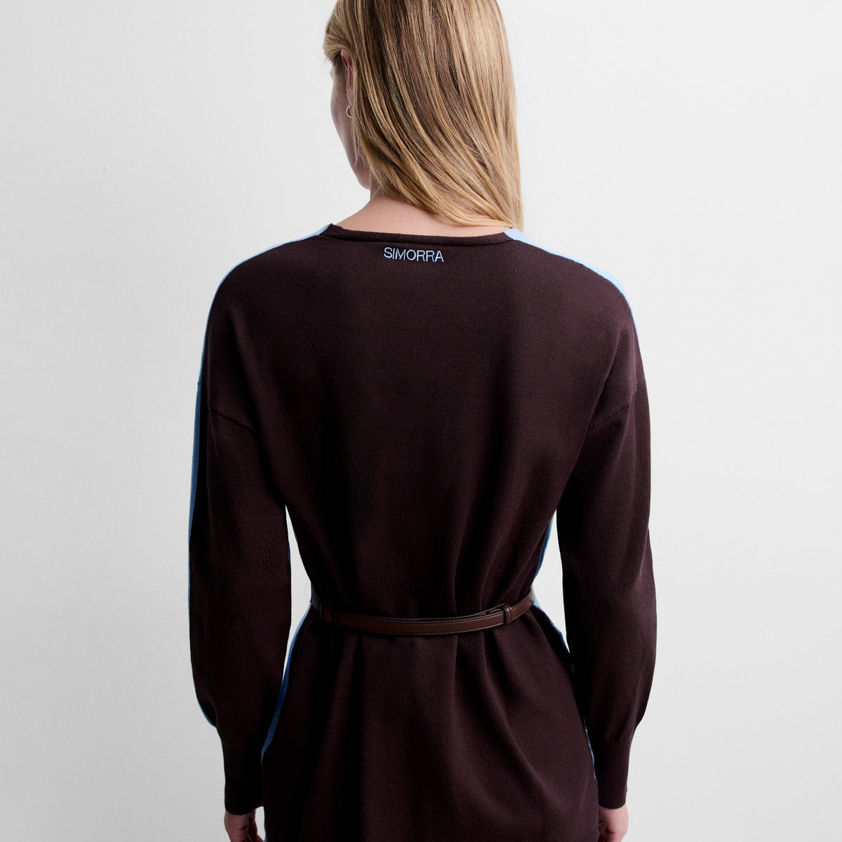 Two-tone sweater with belt