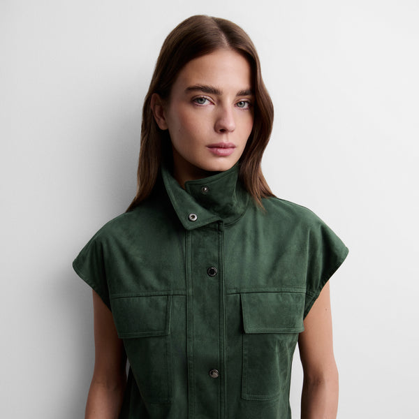 Faux suede top with funnel neck