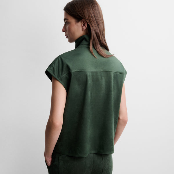 Faux suede top with funnel neck