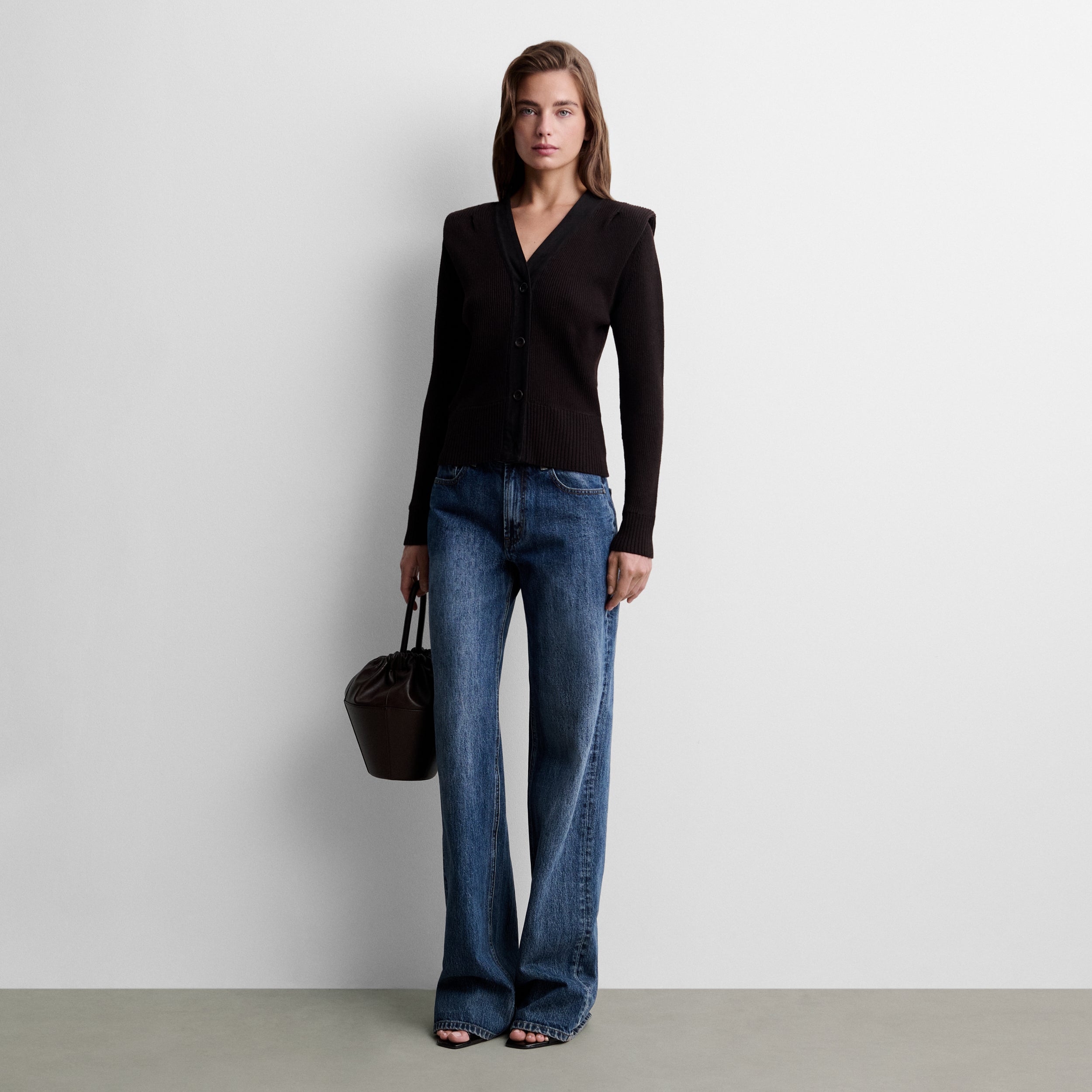 Knit cardigan with shoulder pads