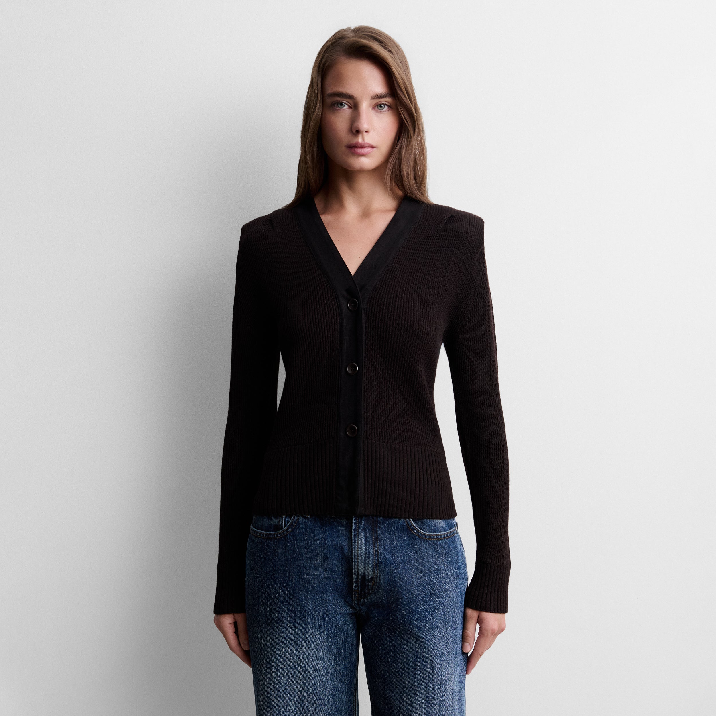 Knit cardigan with shoulder pads