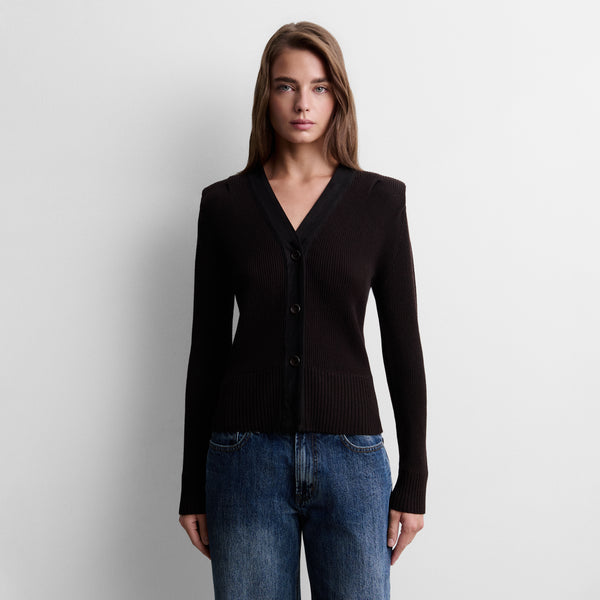 Knit cardigan with shoulder pads