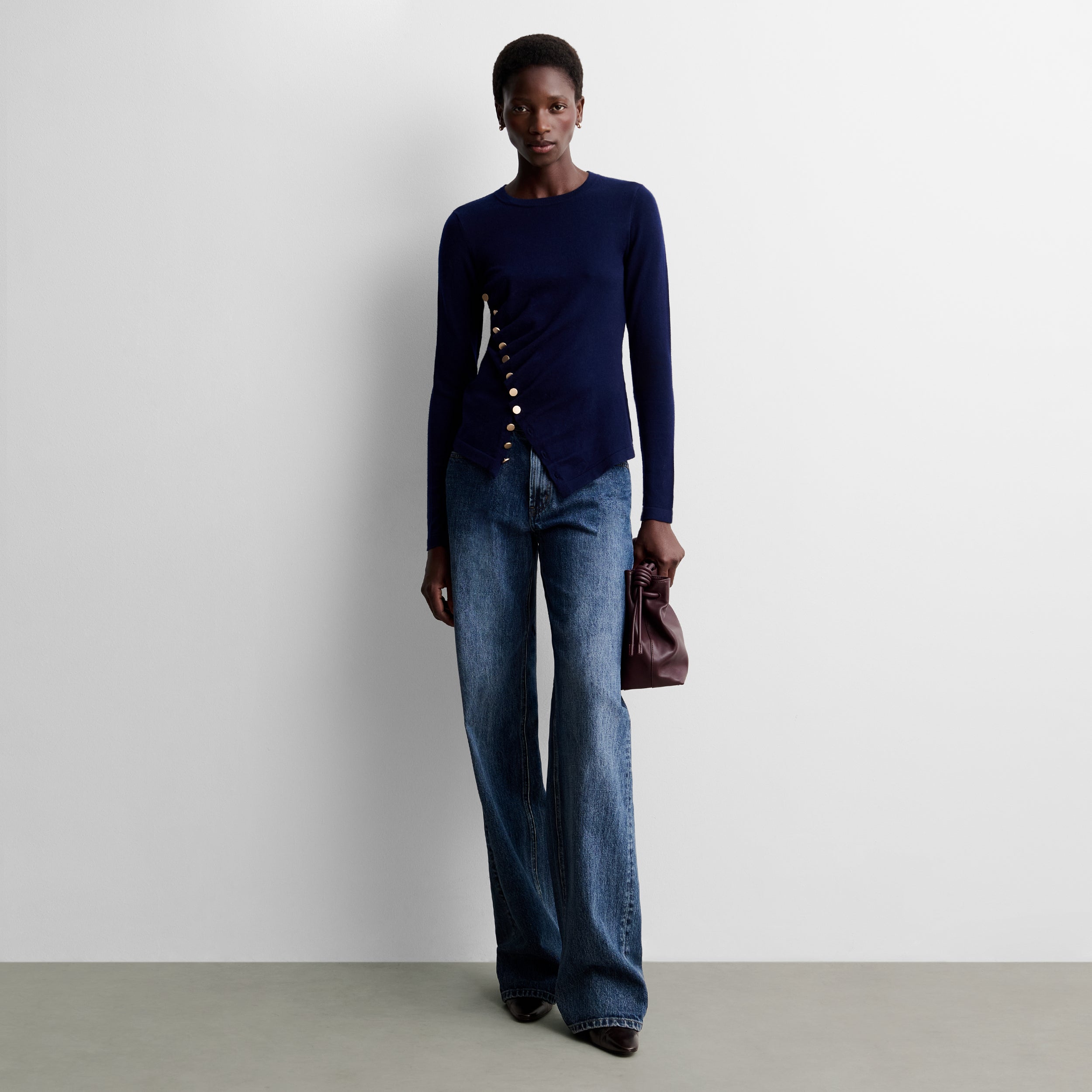 Draped sweater with buttons