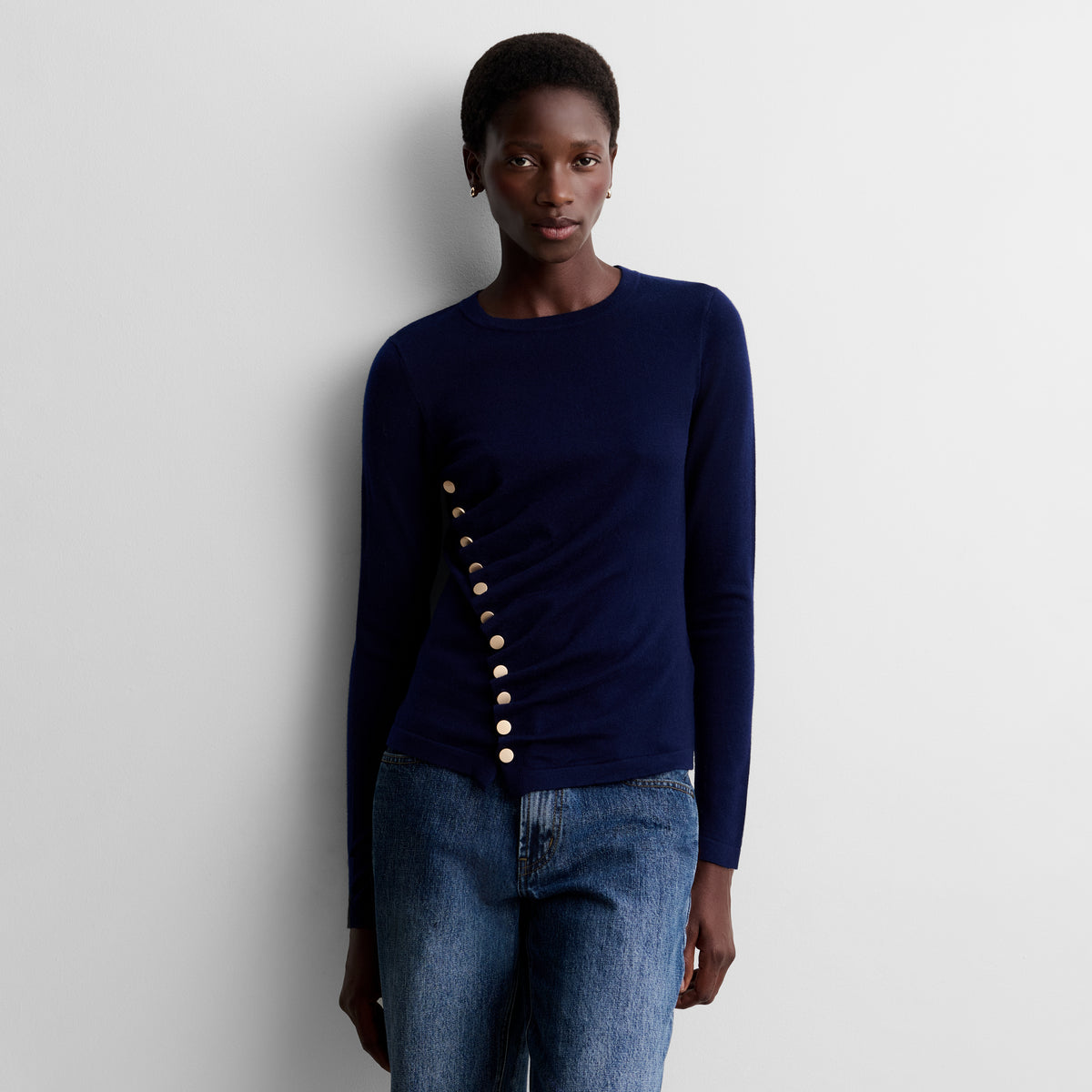 Draped sweater with buttons