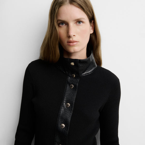 Short two-material cardigan