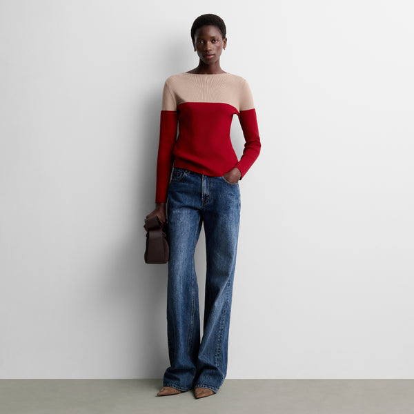 Two-tone knit sweater