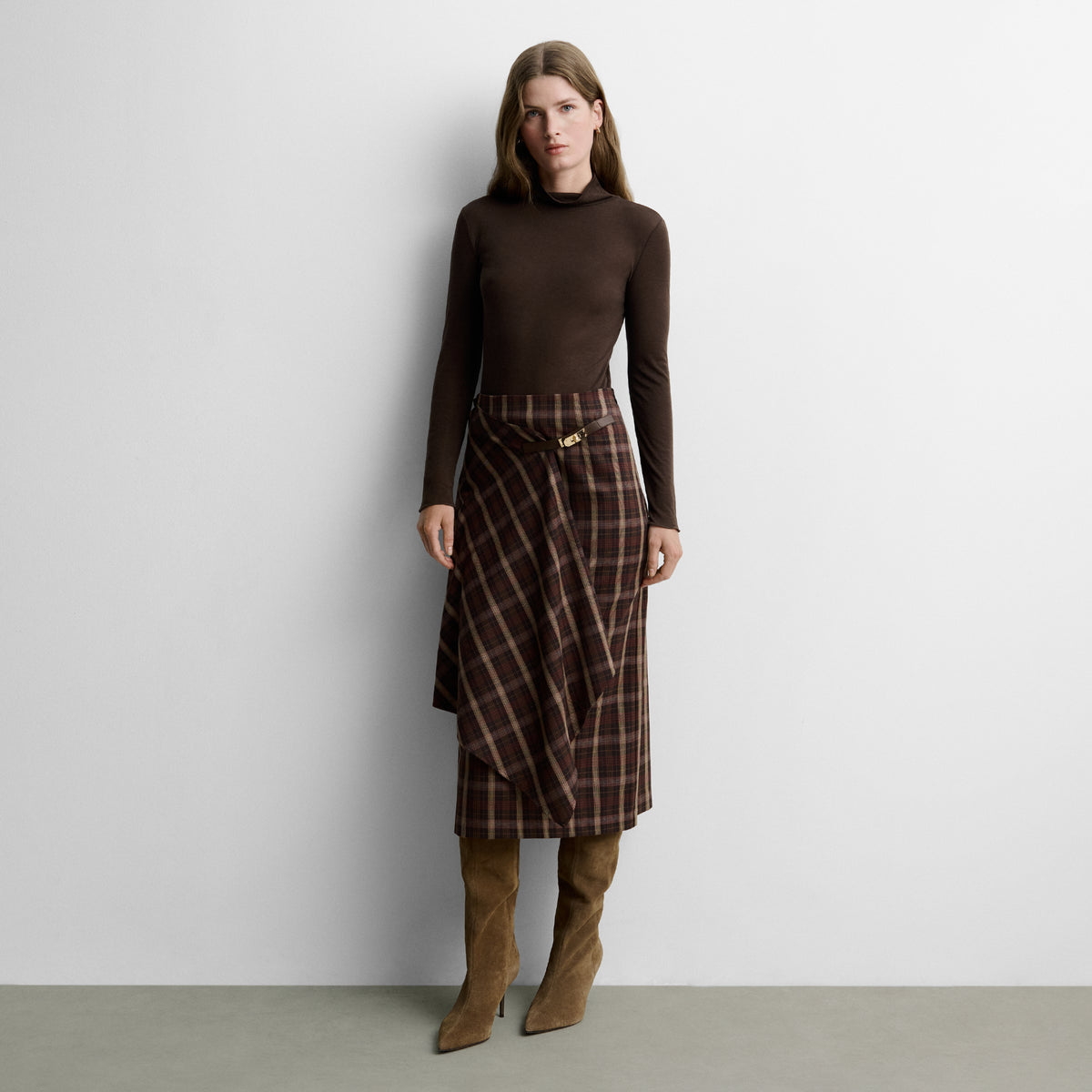 Checked skirt with metal hardware
