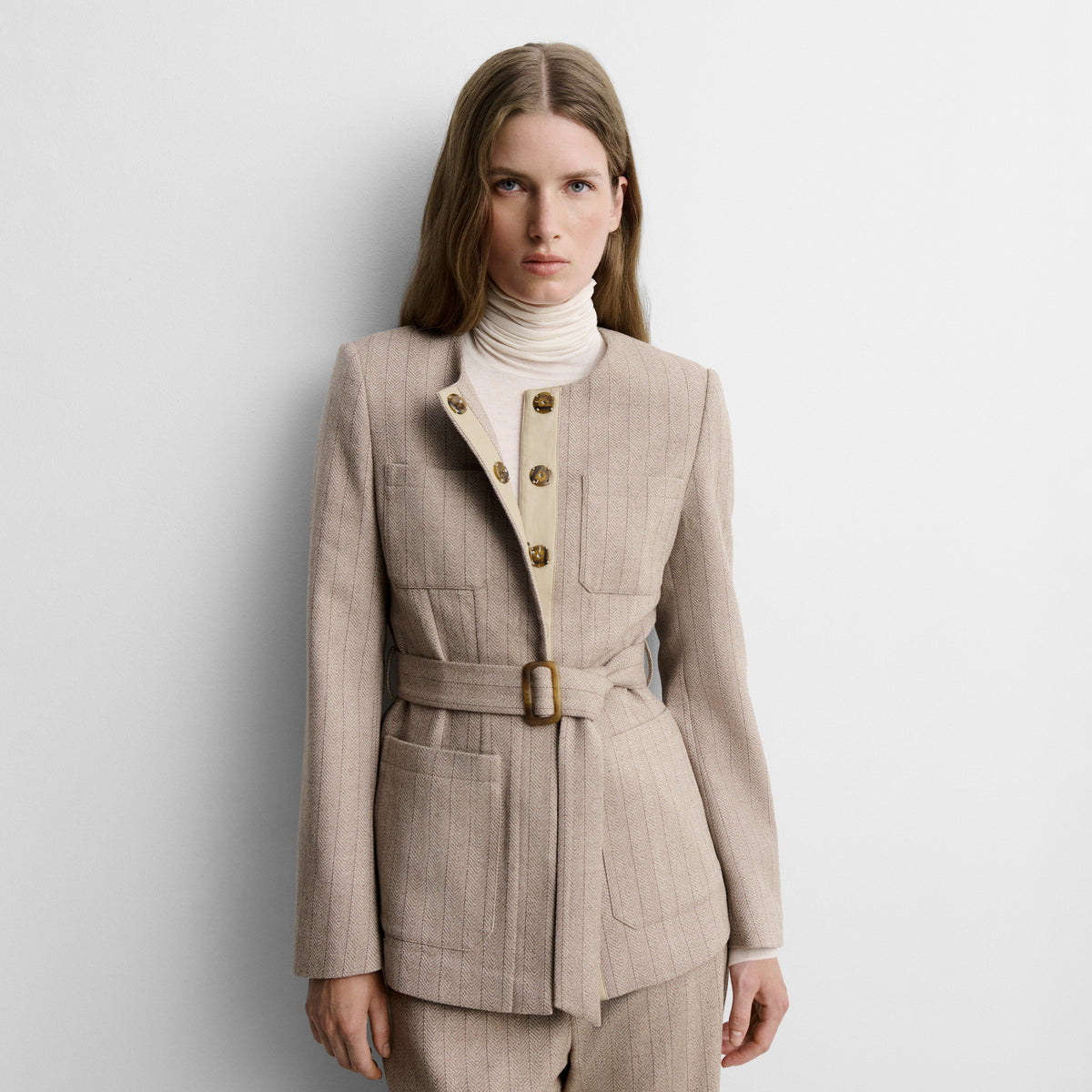 Herringbone jacket with belt