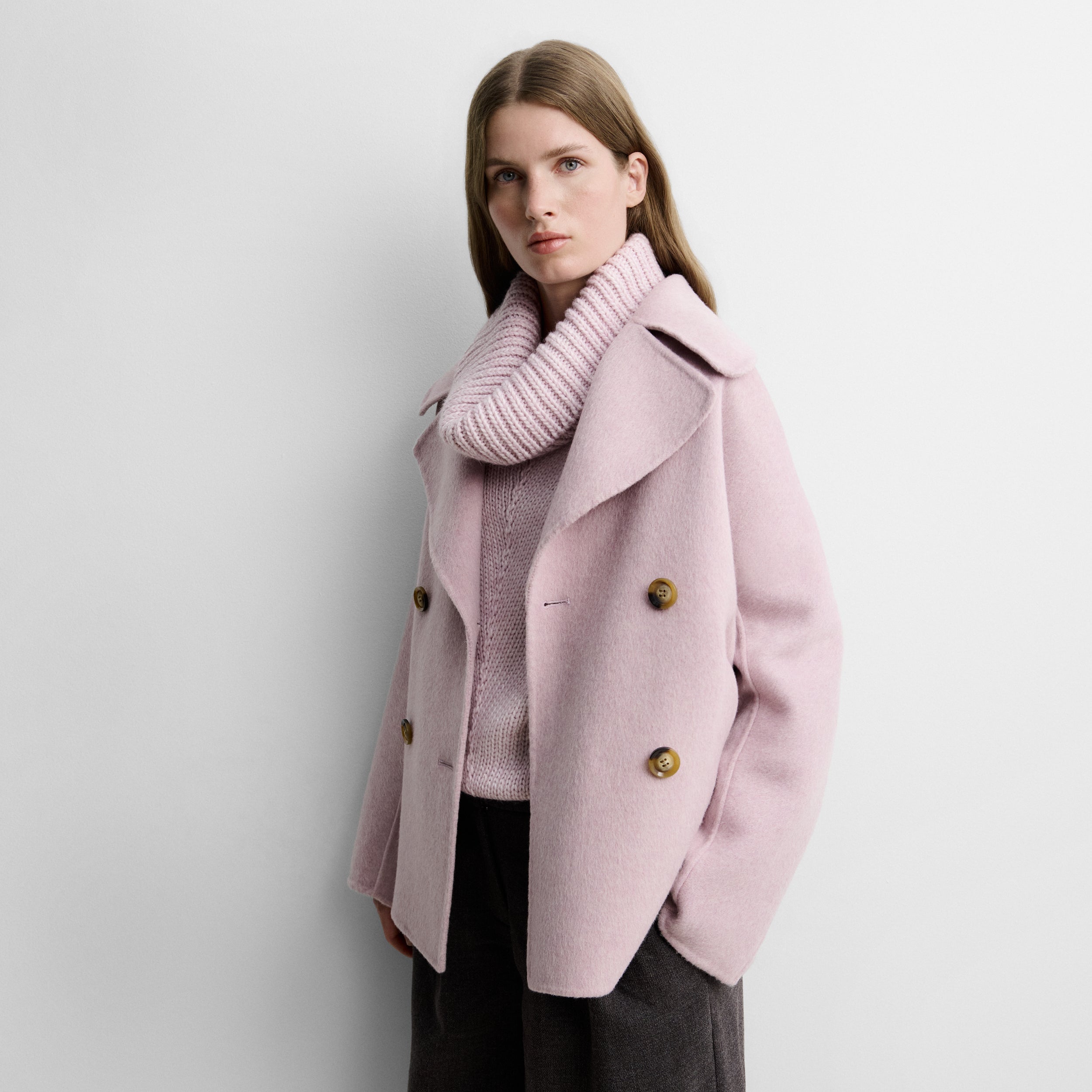 Double-faced wool long jacket