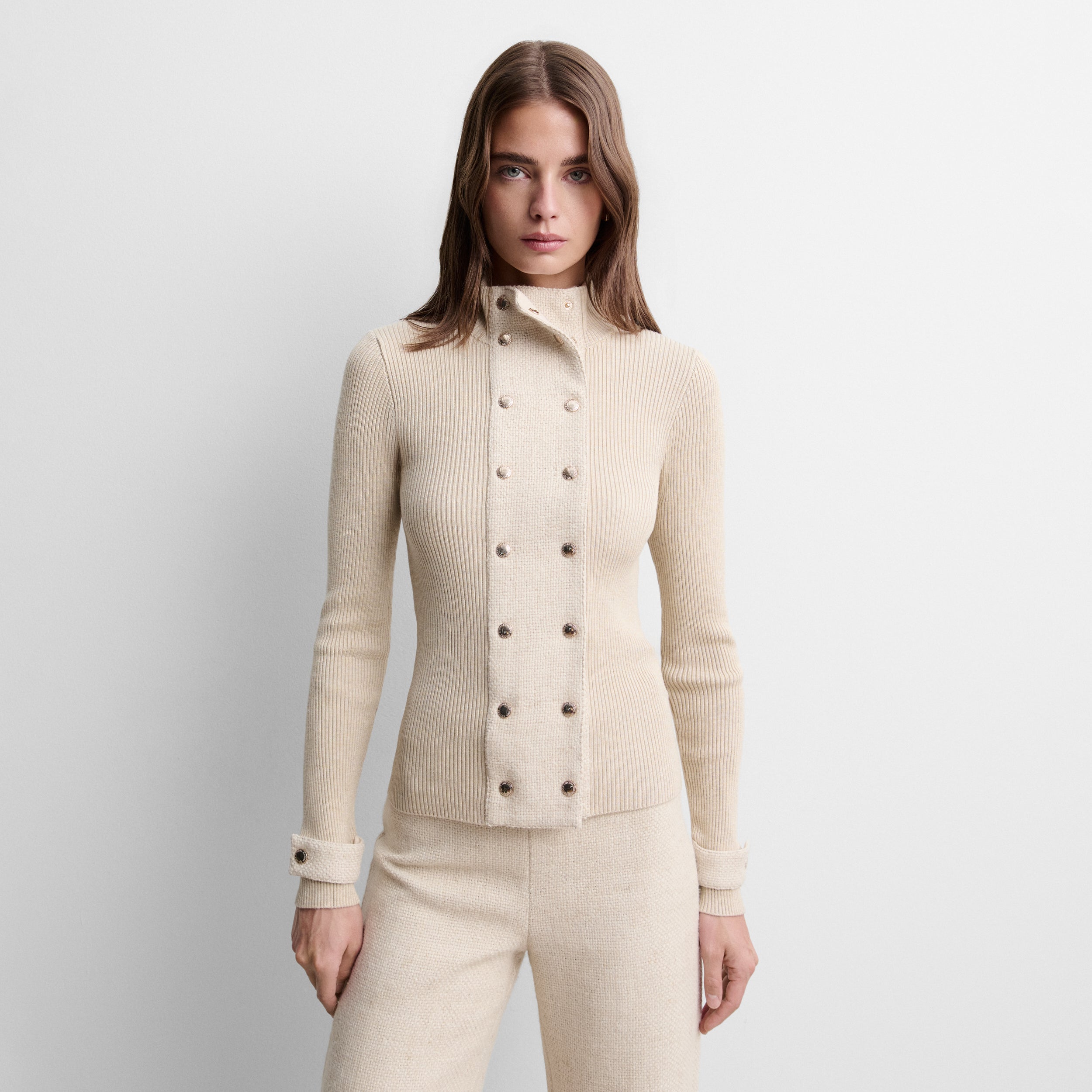 Short two-material cardigan
