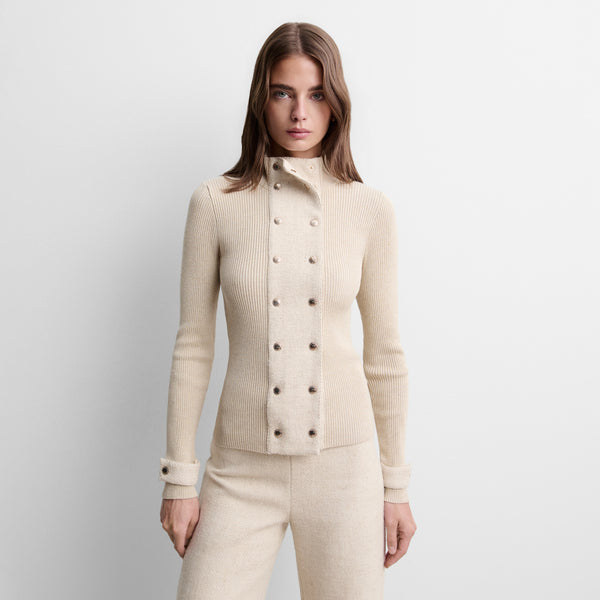Short two-material cardigan