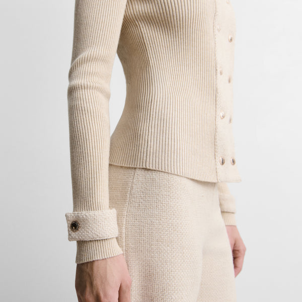 Short two-material cardigan
