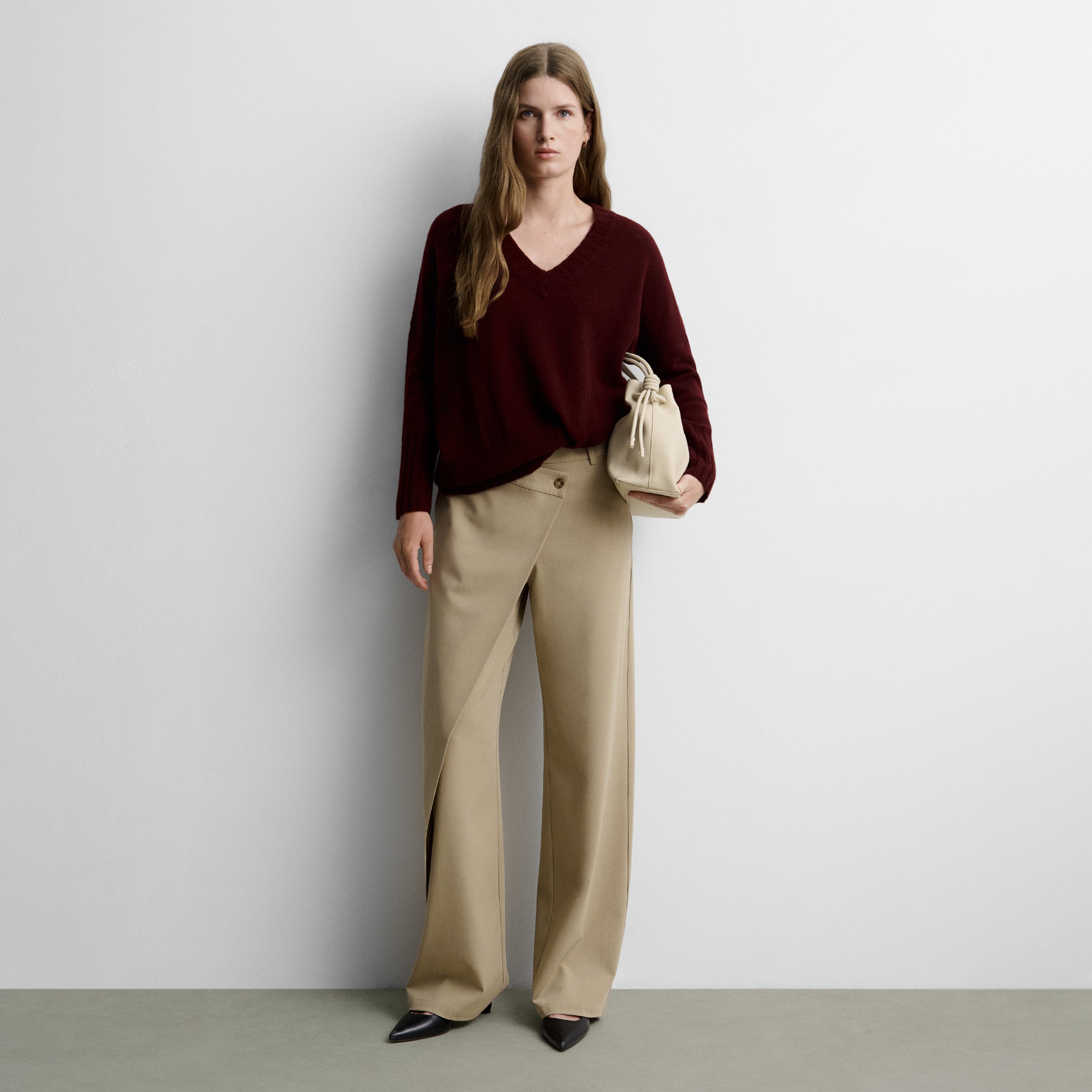 Straight trousers with wrap effect