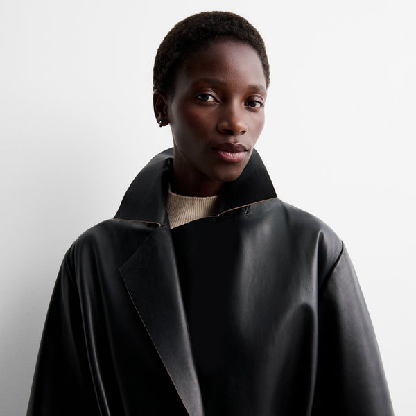 Long faux leather trench coat