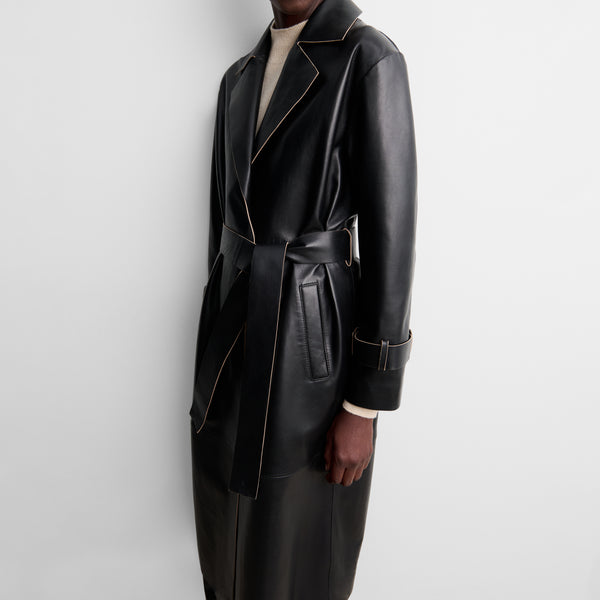 Long faux leather trench coat