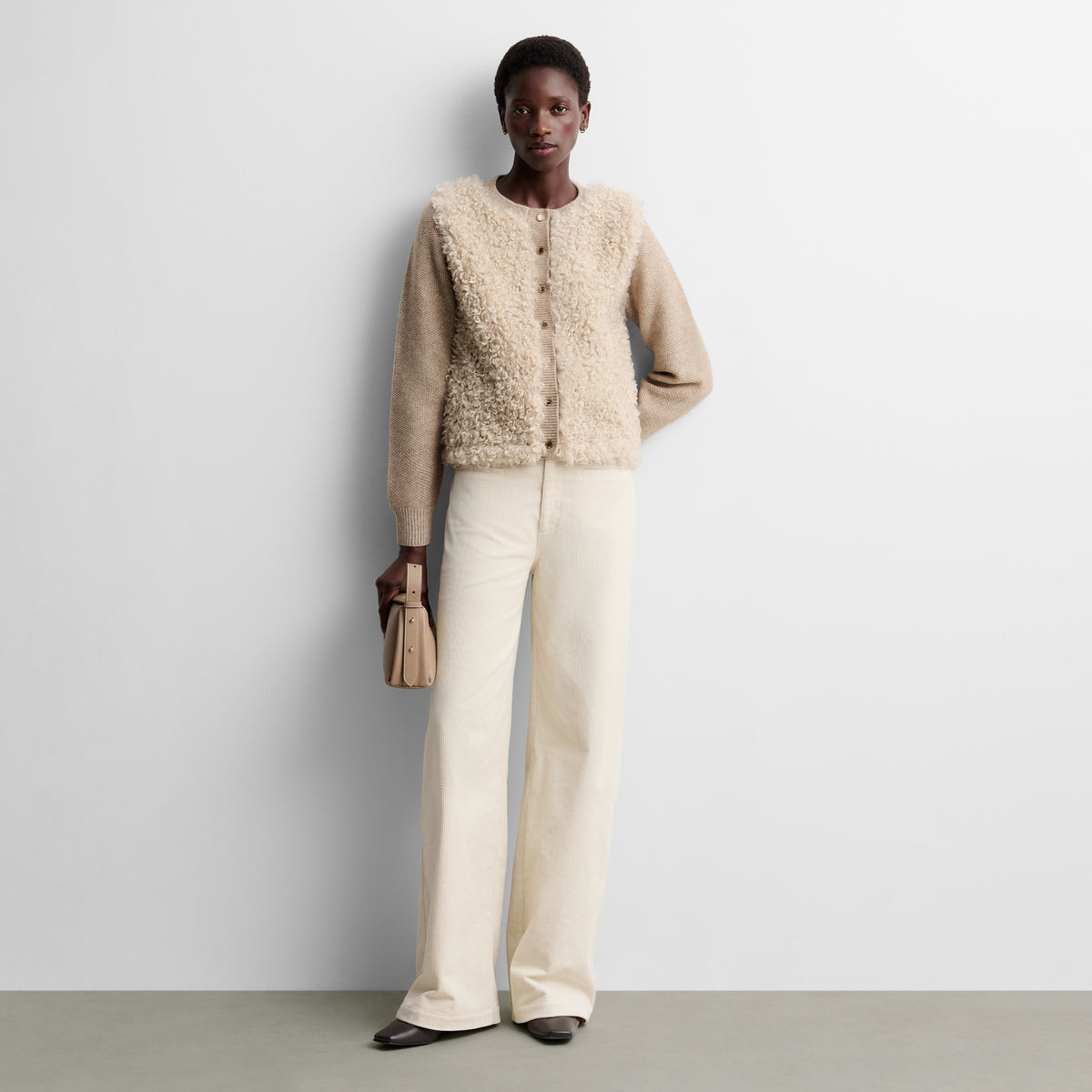 Two-material knit cardigan