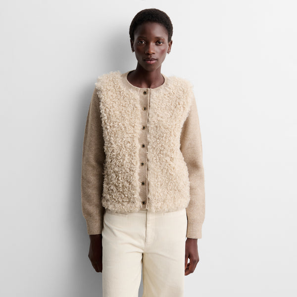 Two-material knit cardigan