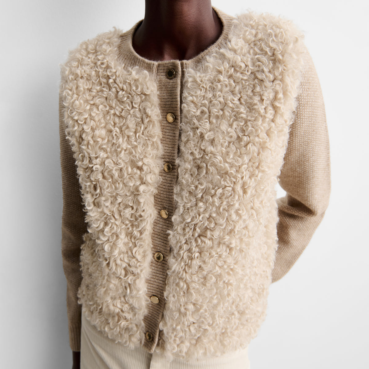Two-material knit cardigan
