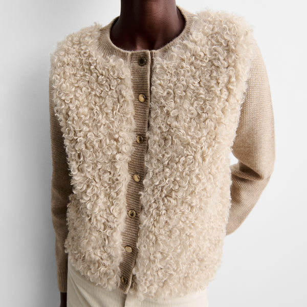 Two-material knit cardigan