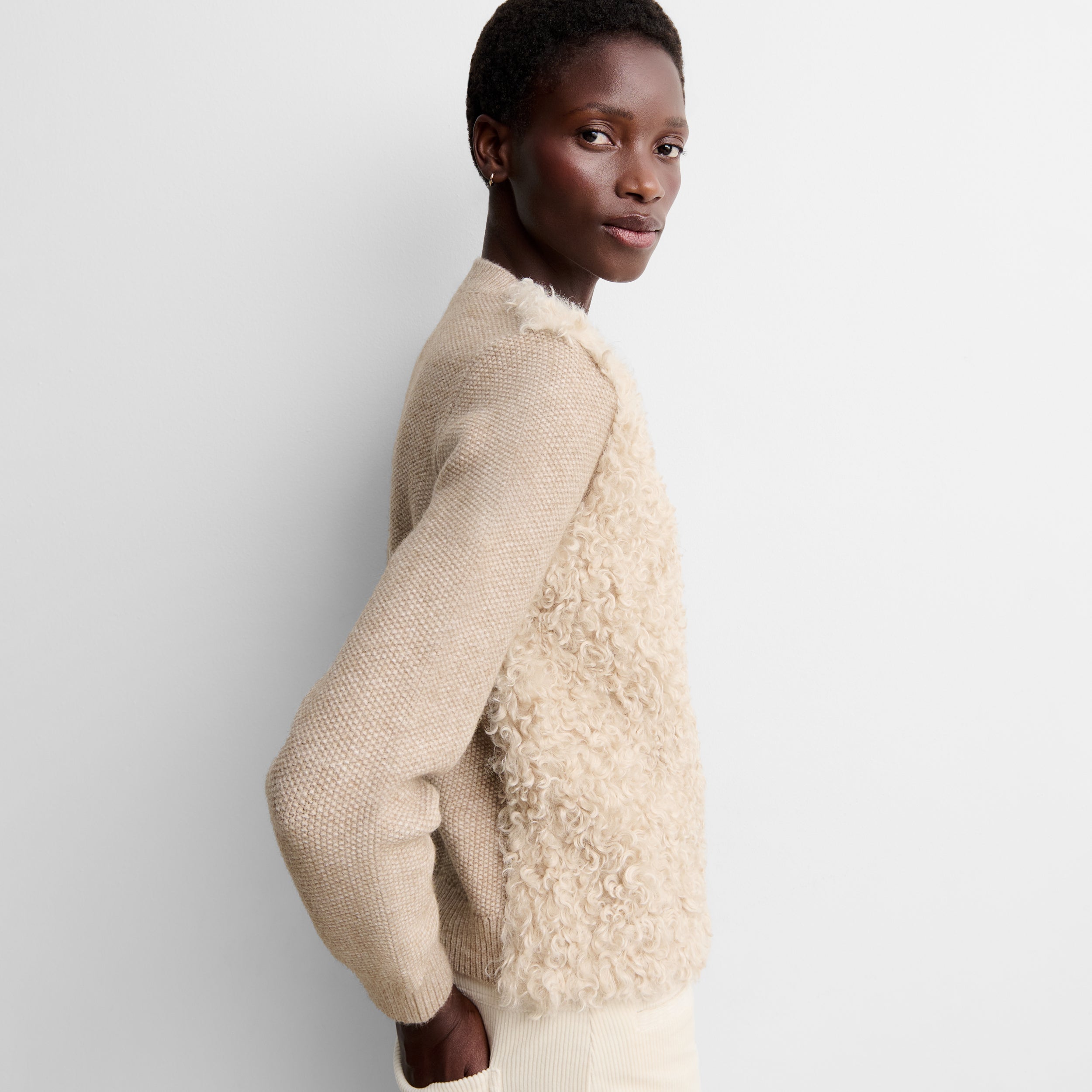 Two-material knit cardigan