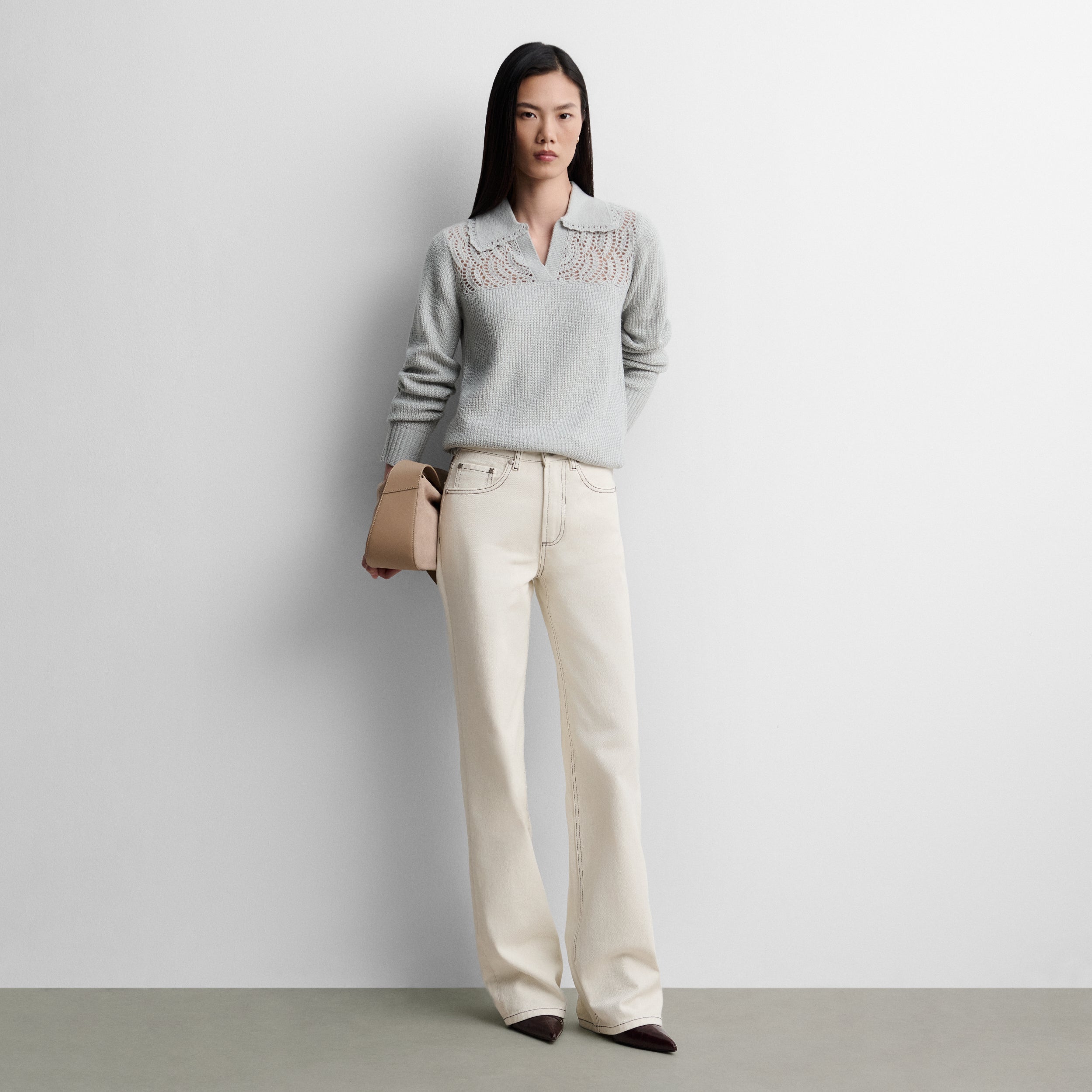 Straight cotton twill trousers