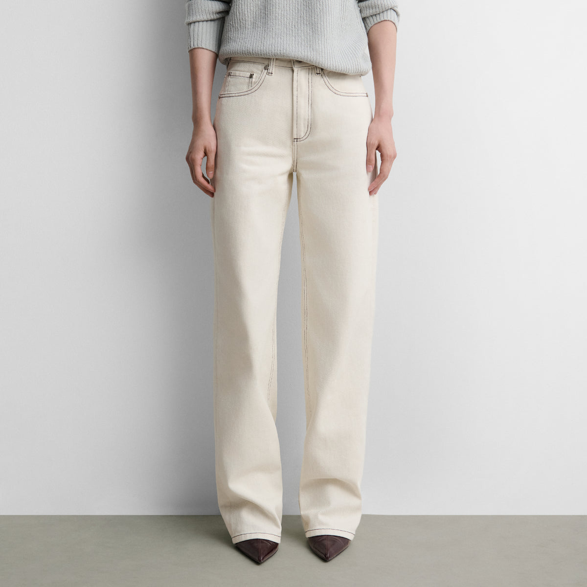 Straight cotton twill trousers