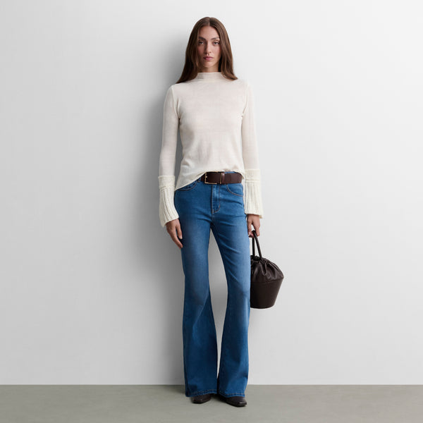 Flared denim trousers