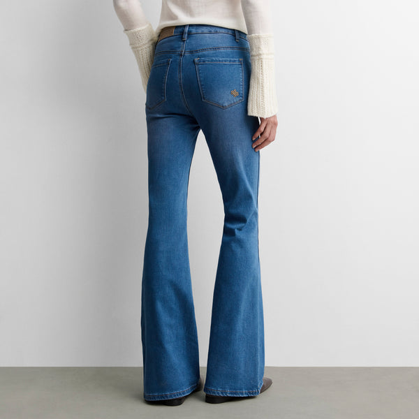 Flared denim trousers