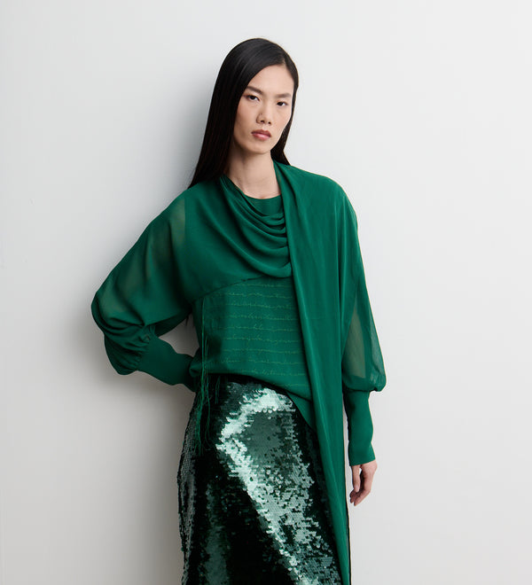 Embroidered handkerchief-hem blouse