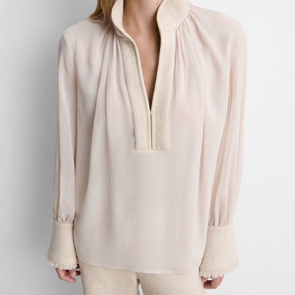 Two-material chiffon blouse