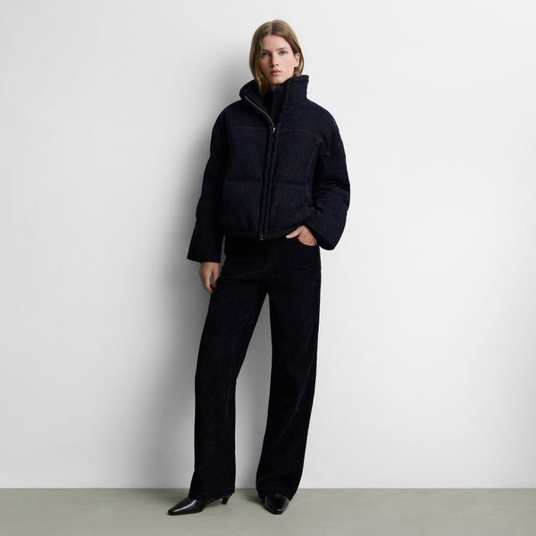 Short bomber-style puffer jacket