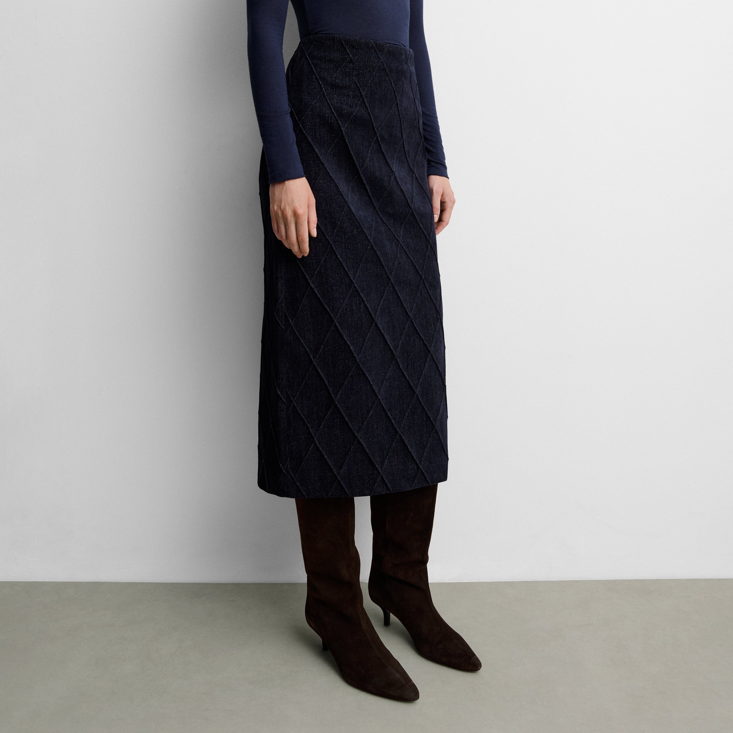 Denim-effect midi skirt