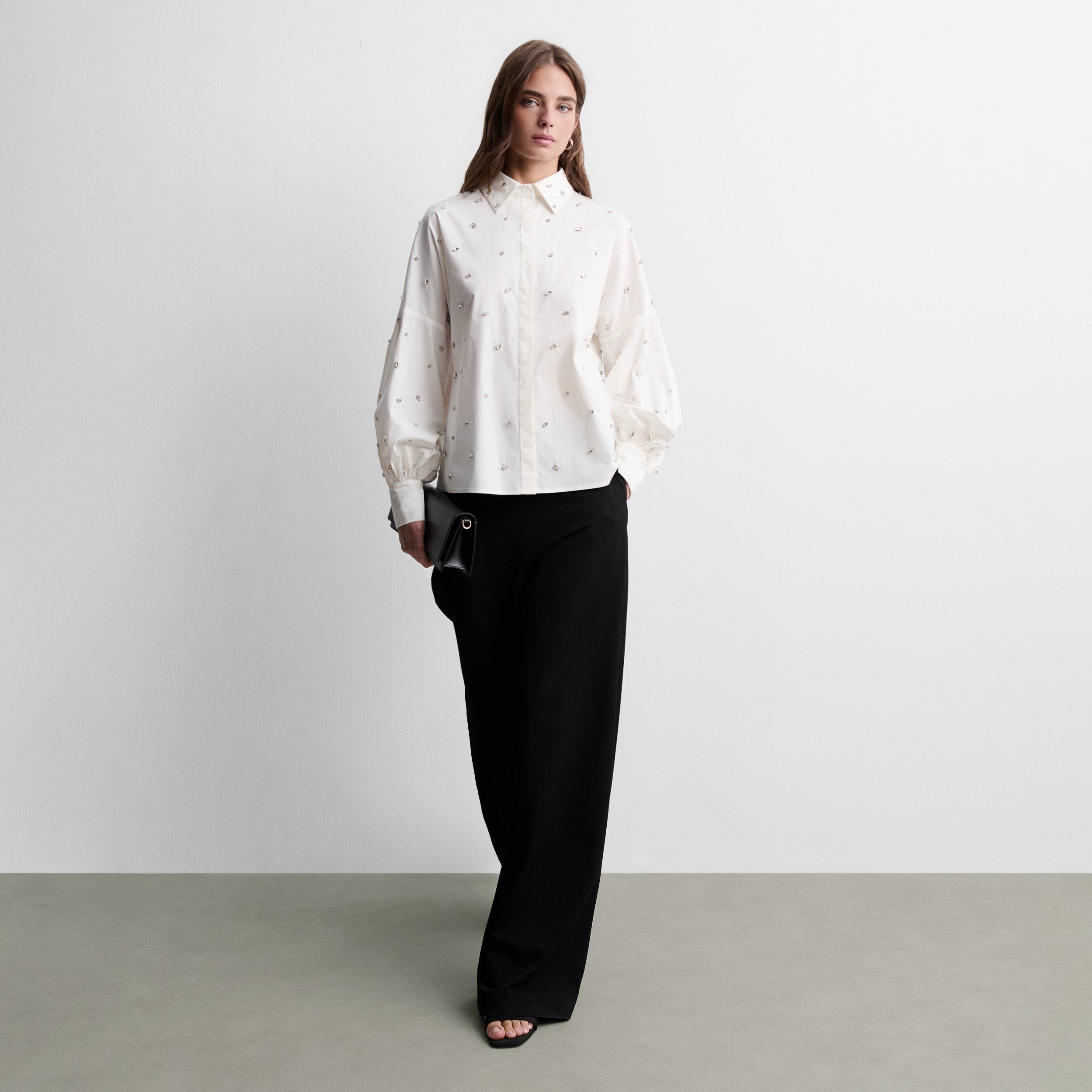 Long-sleeve blouse with rhinestones