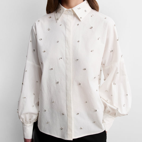 Long-sleeve blouse with rhinestones