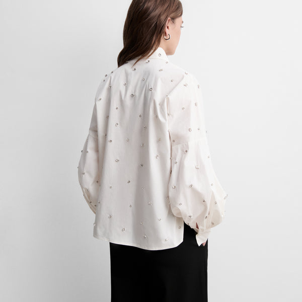 Long-sleeve blouse with rhinestones