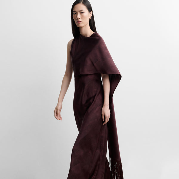 Long satin dress with shawl