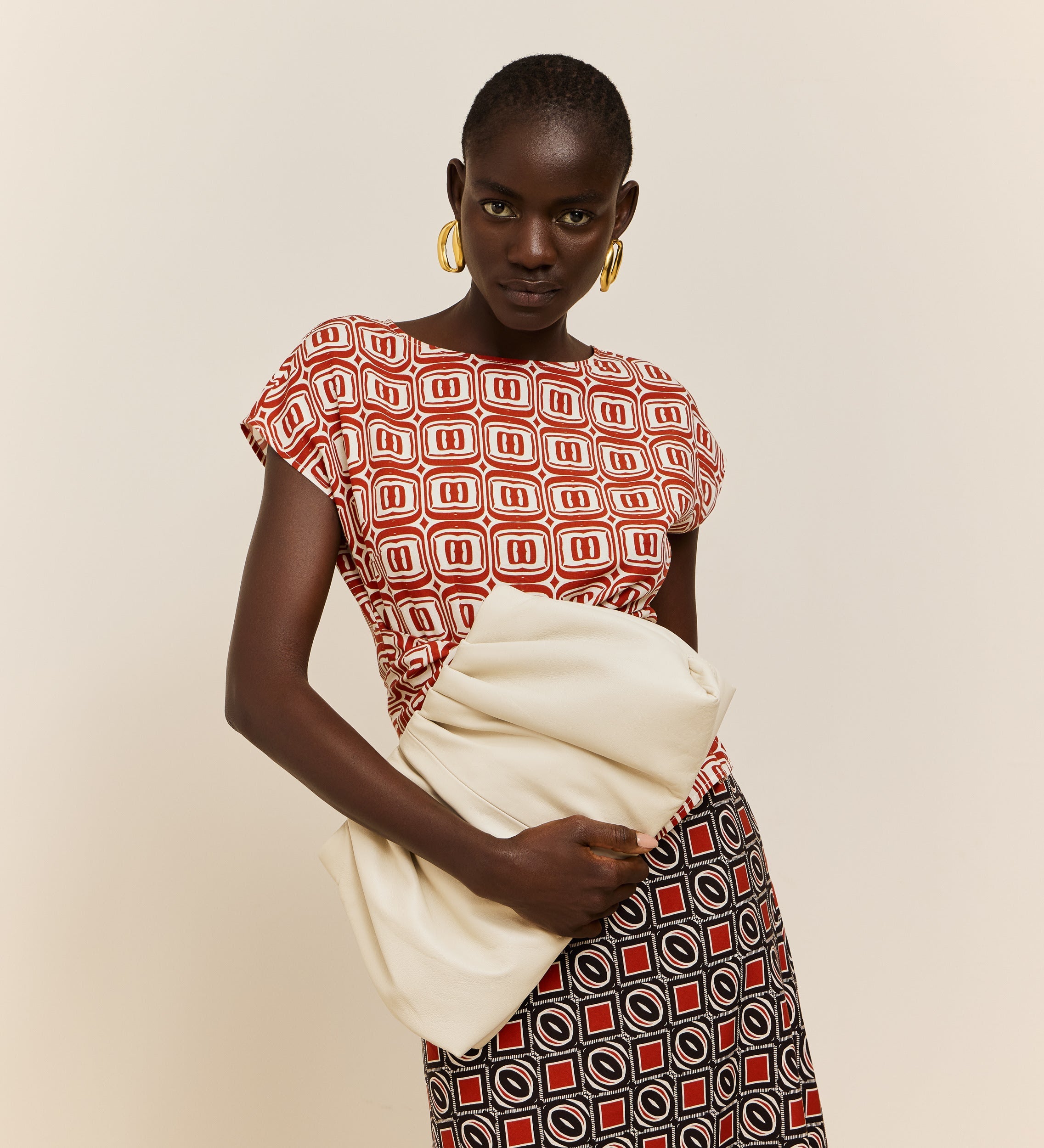 Printed top with shirring