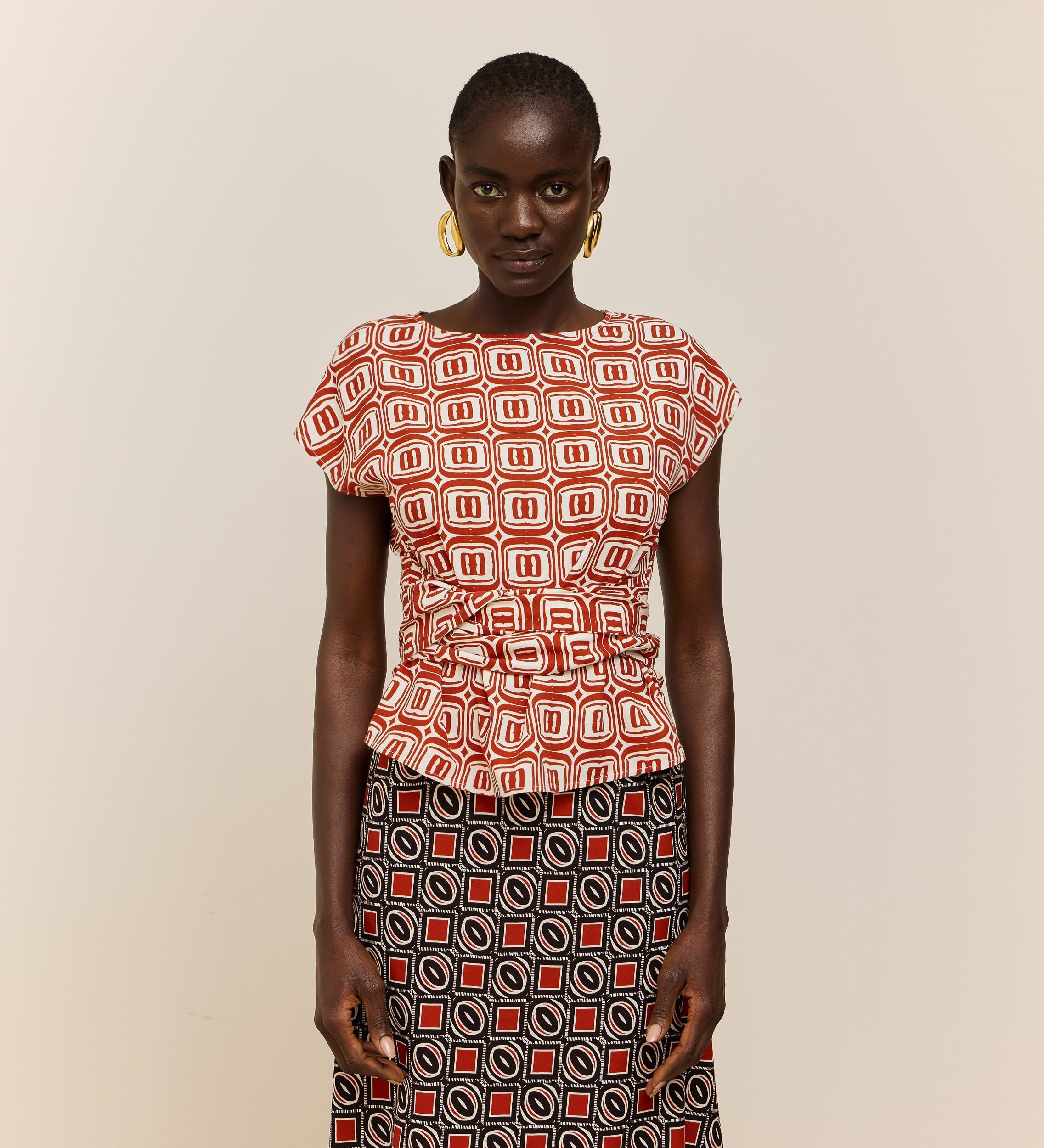 Printed top with shirring