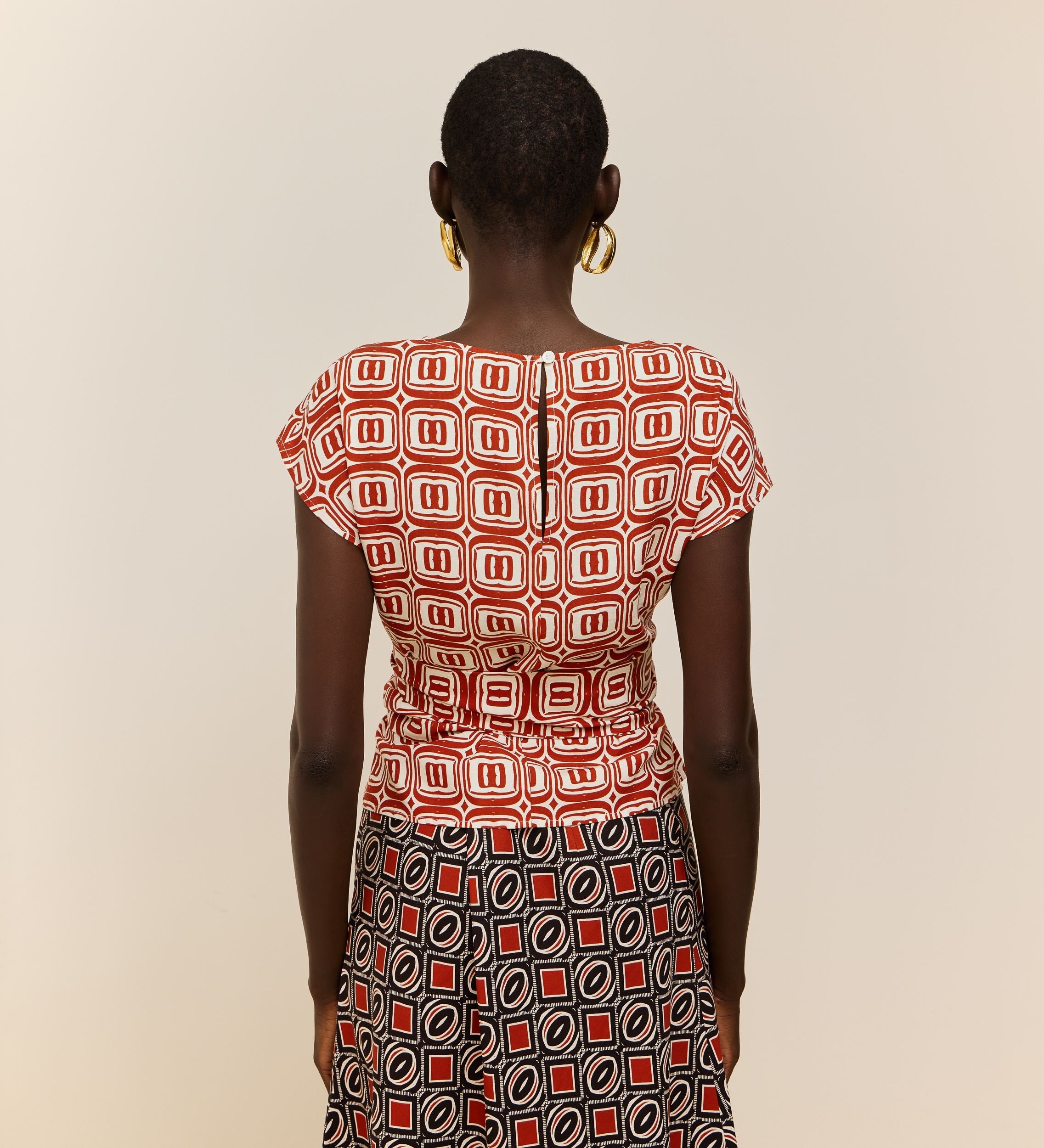 Printed top with shirring