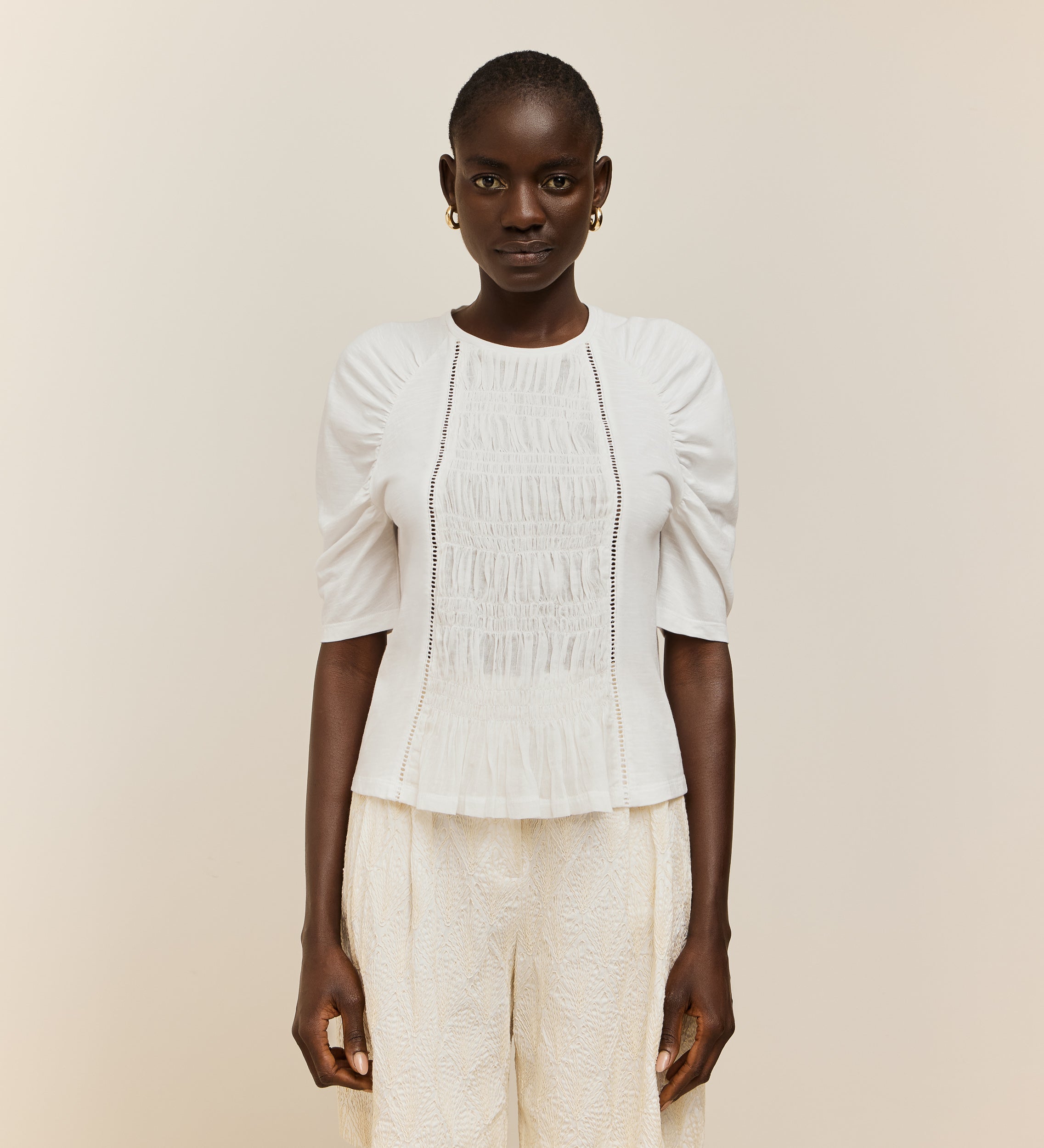 Combined gathered T-shirt