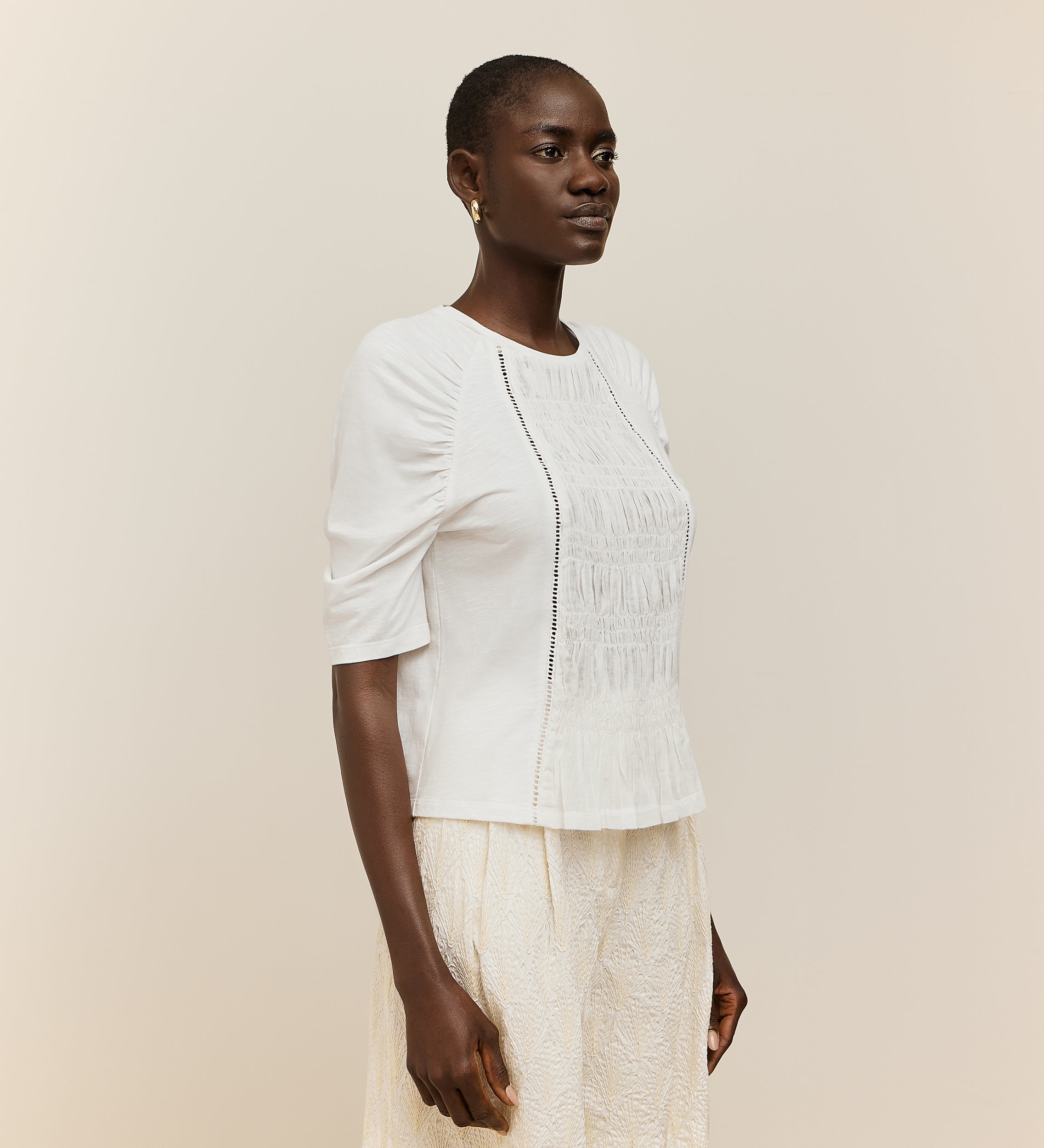 Combined gathered T-shirt