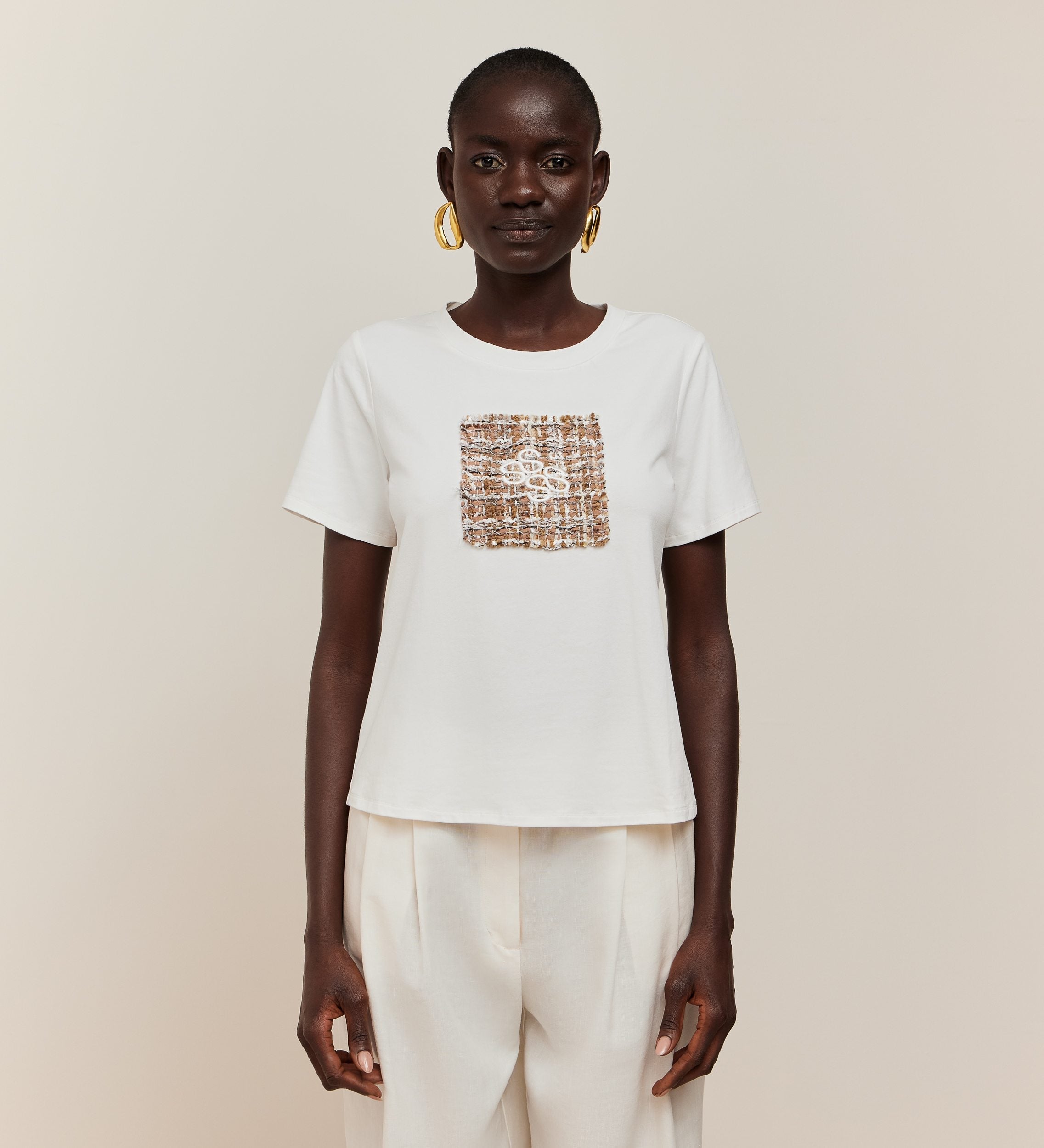Embroidered tweed t-shirt
